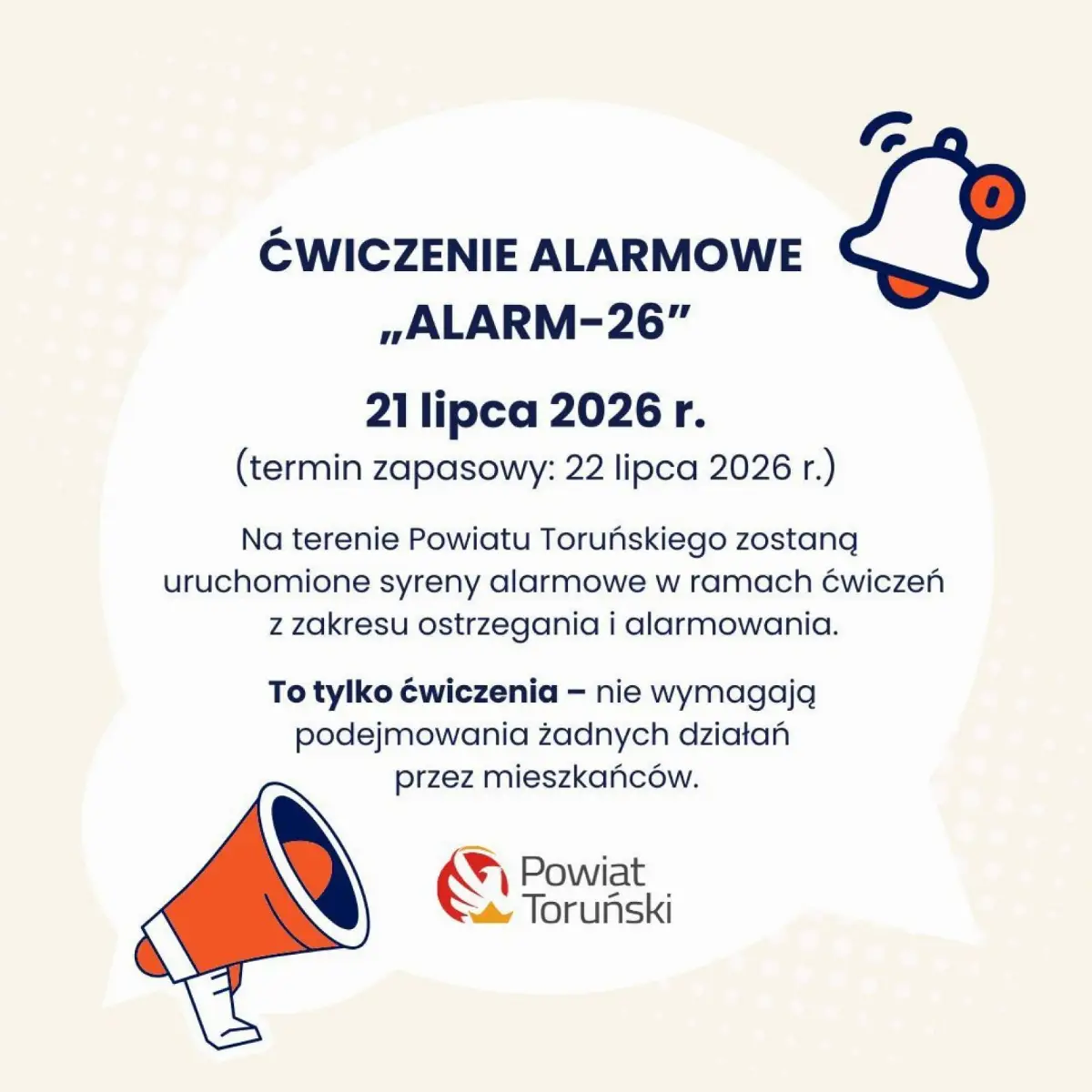 Ćwiczenie „ALARM-26” w Powiecie Toruńskim – ważny komunikat