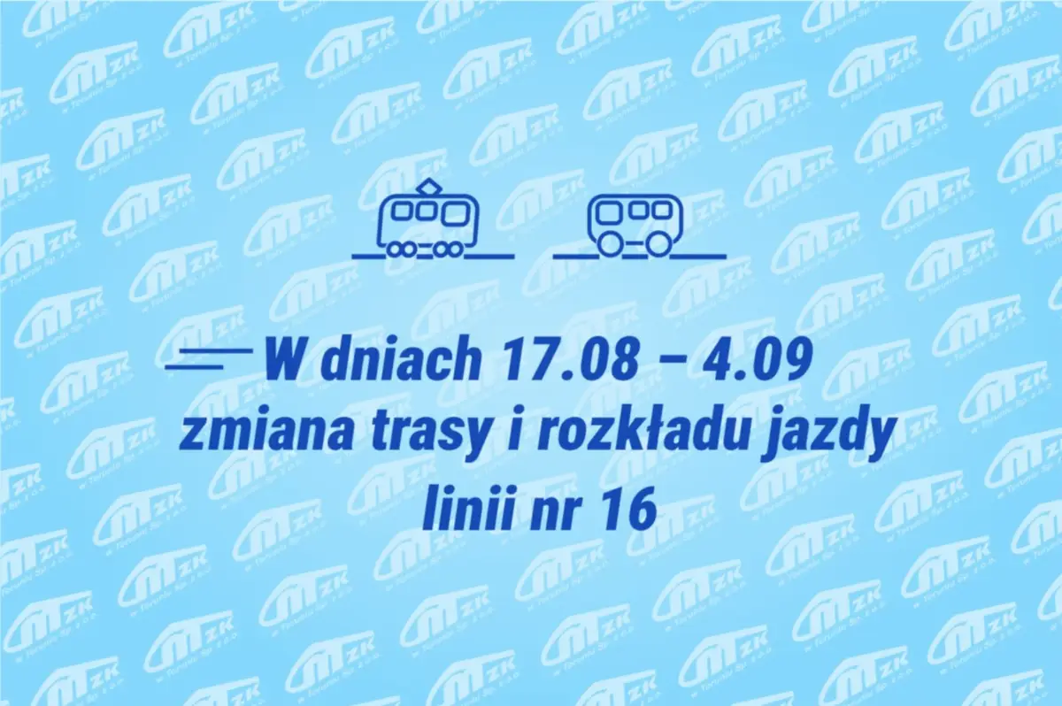Zmiany w kursach linii nr 16 z powodu remontu na ul. Równinnej