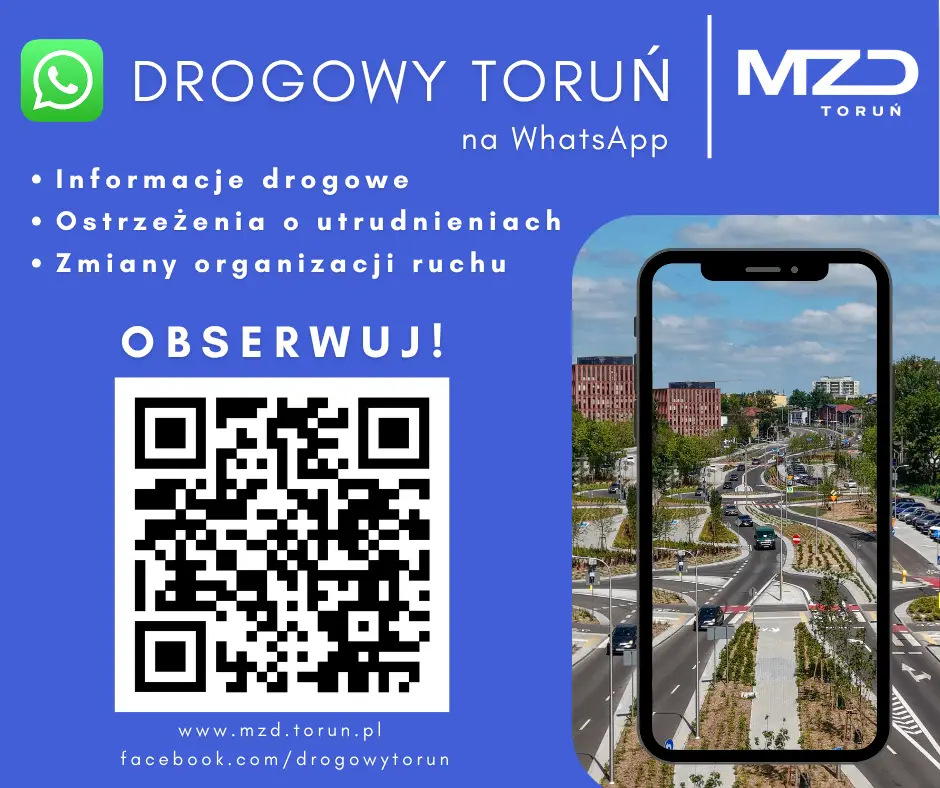 Nowy kanał informacyjny o ruchu drogowym w Toruniu na WhatsAppie