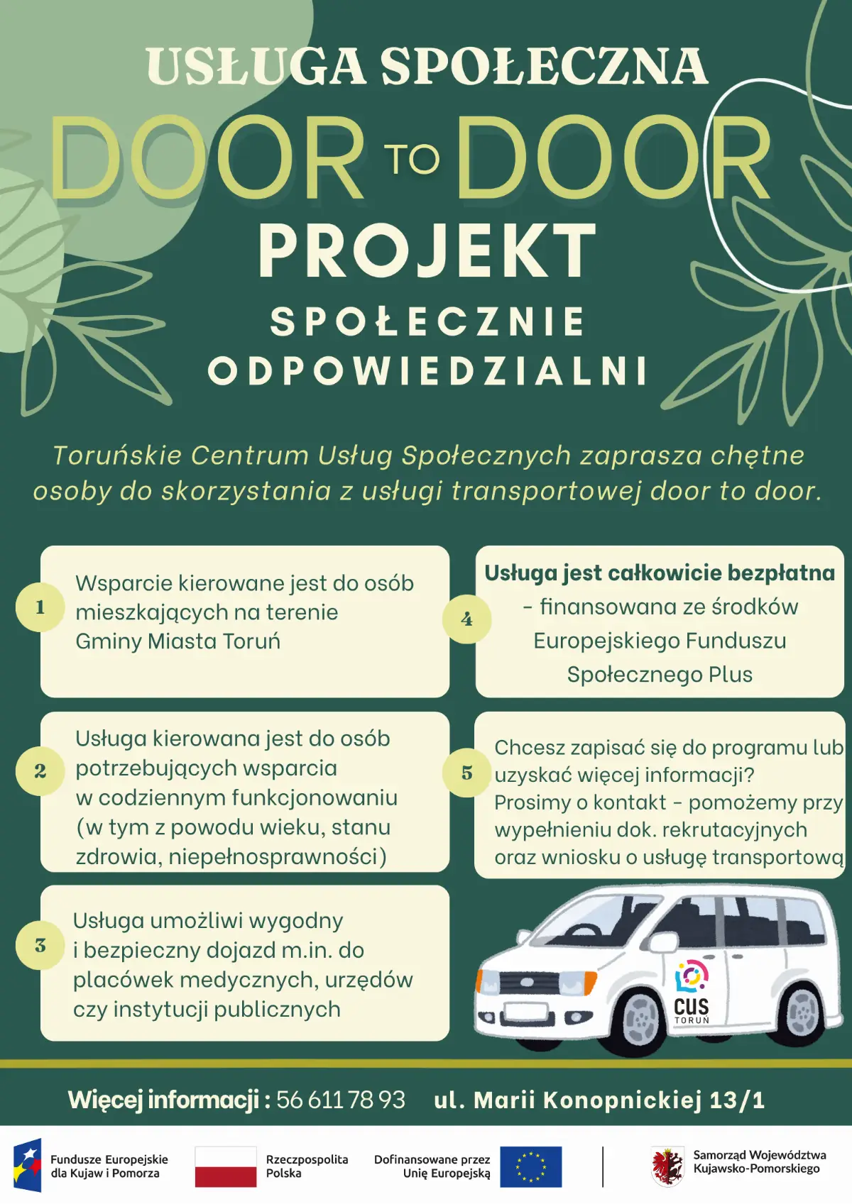Bezpłatna usługa transportowa „door to door” w Toruniu