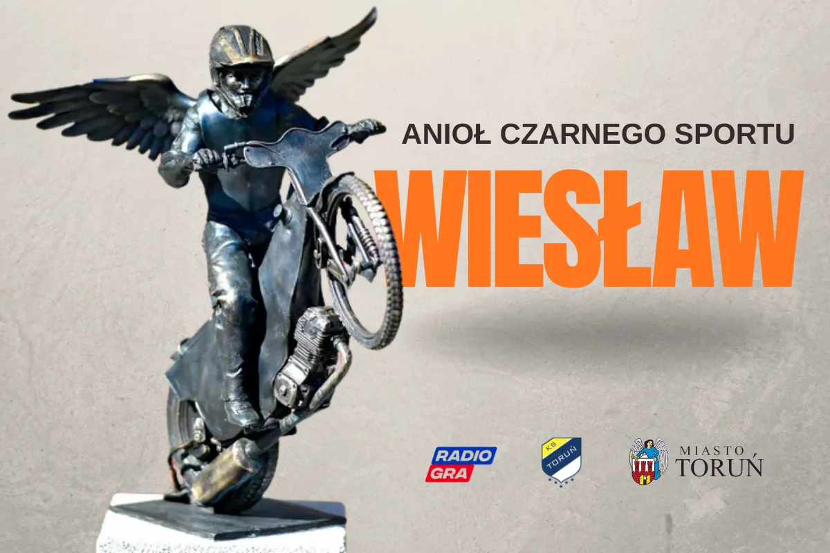 Rzeźba anioła na Motoarenie z imieniem Wiesław