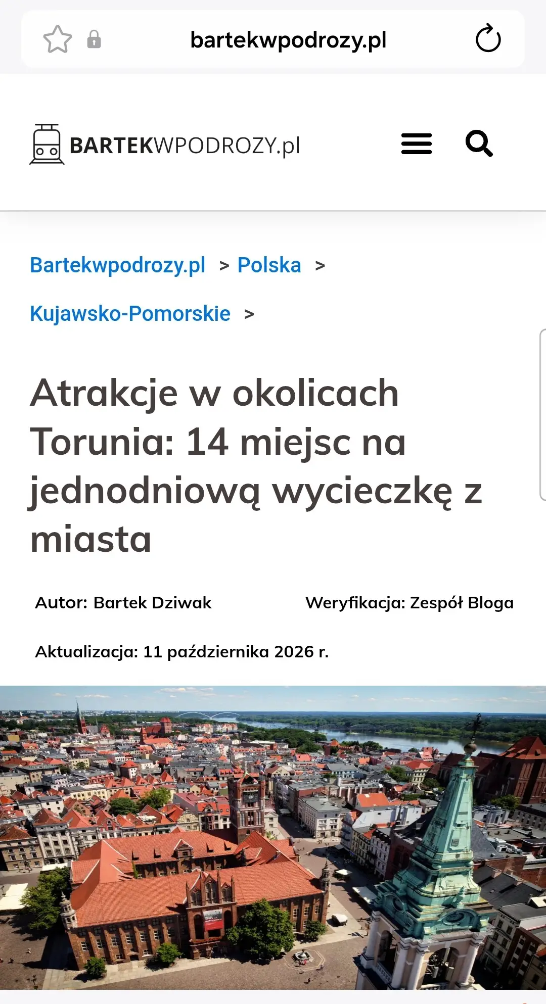 Promocja Metropolii Toruńskiej na blogu podróżniczym