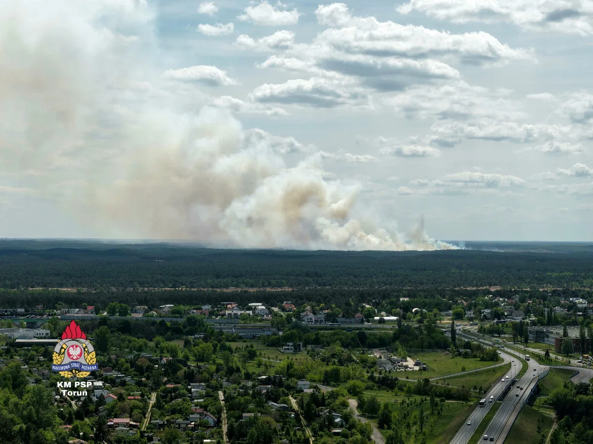 Pożar trawy na poligonie wojskowym w Toruniu